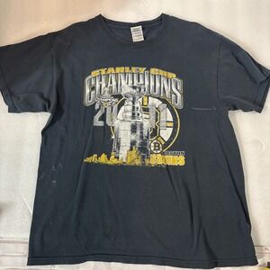 BOSTON BRUINS 2011 Stanley Cup Champions Souvenir Black SS T Shirt Size L (read)